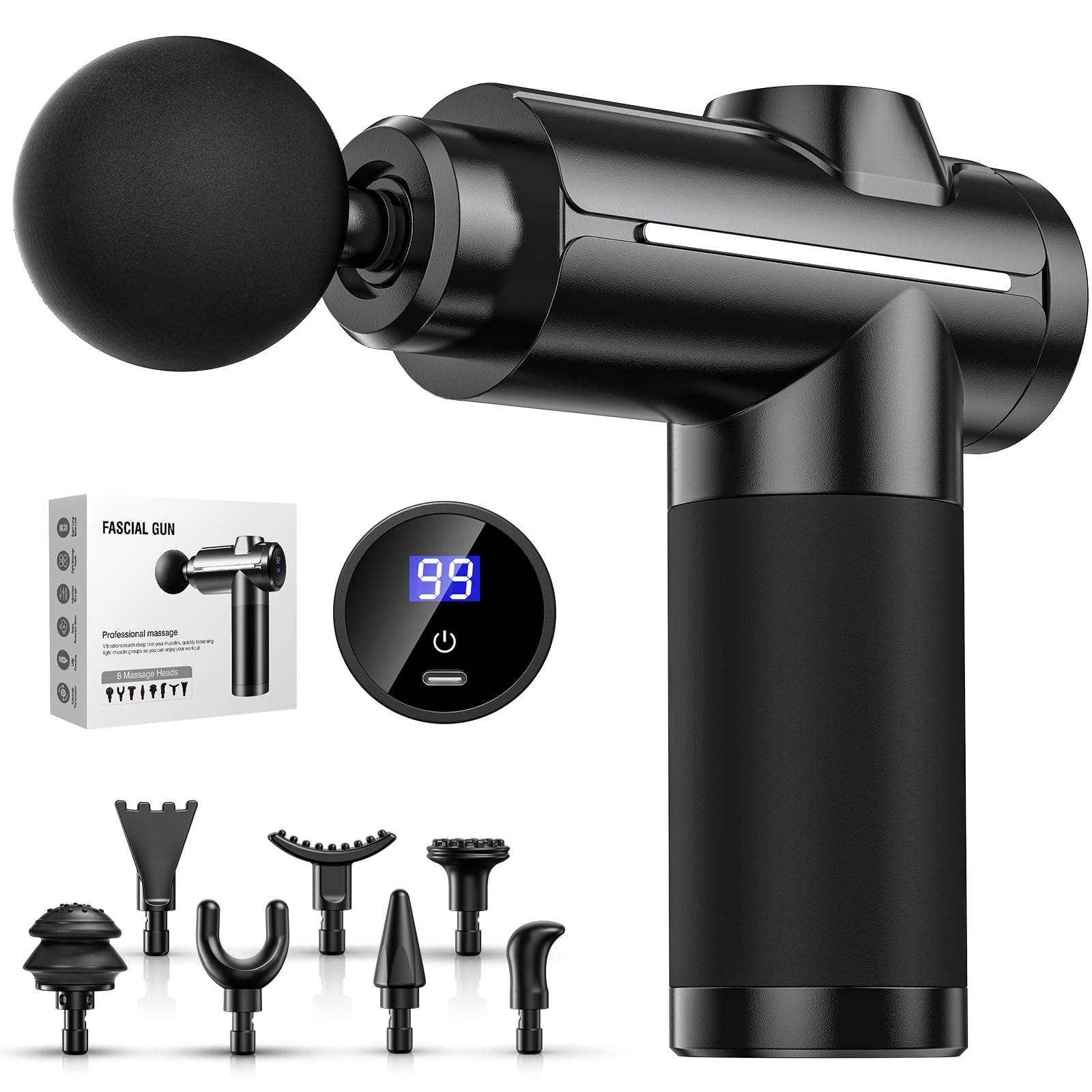 Muscle Massage Gun, Deep Tissue Muscle Massager with 32 Speeds, 8 Massage Heads Massager Gun for Muscle Pain Relief