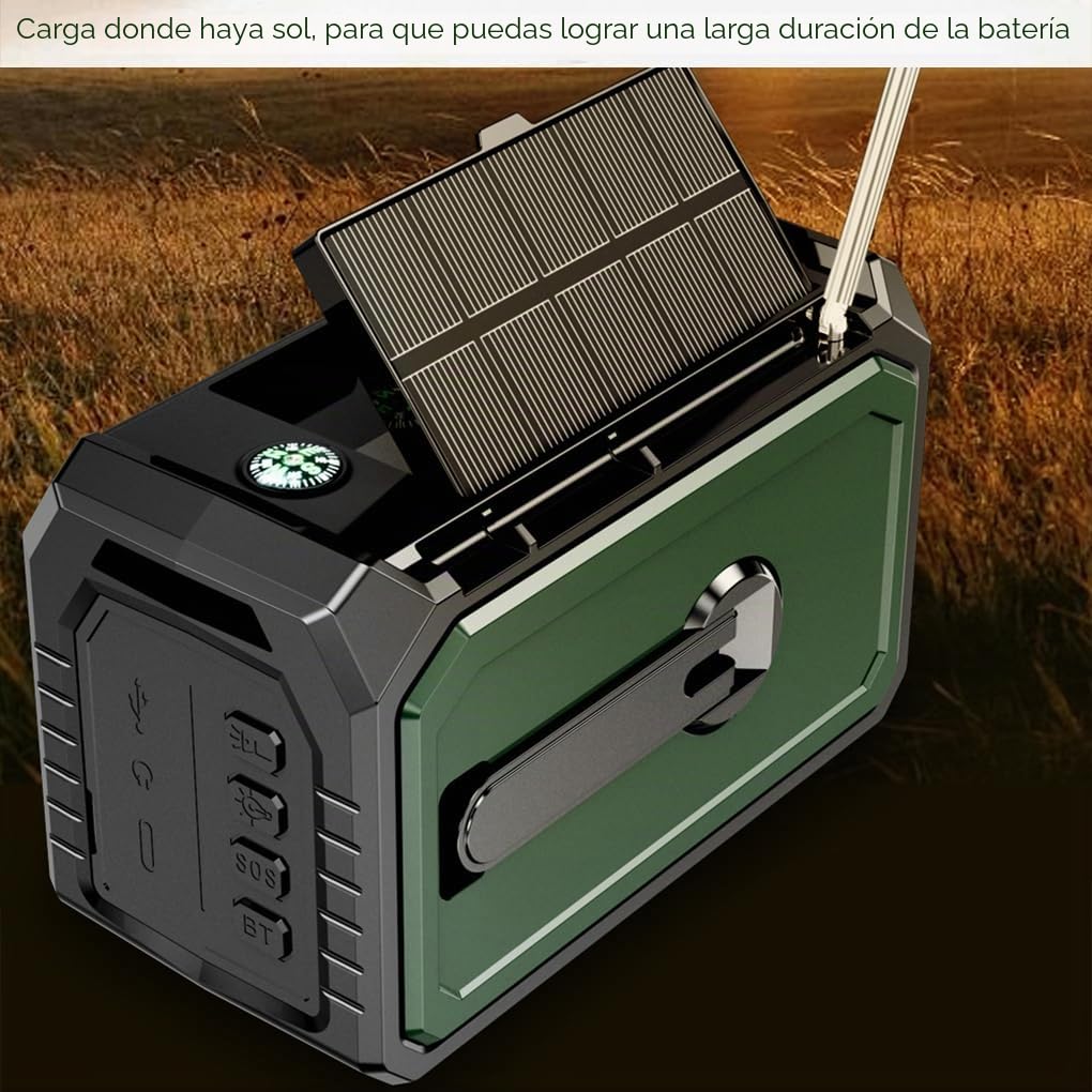 Radio de Emergencia con batería Recargable de 16000 mAh con manivela, Radio Solar portátil de Emergencia NOAA/FM/Am, SOS, Compass, Bluetooth 5.3, Linterna, USB de Teléfono (Gris Oscuro)