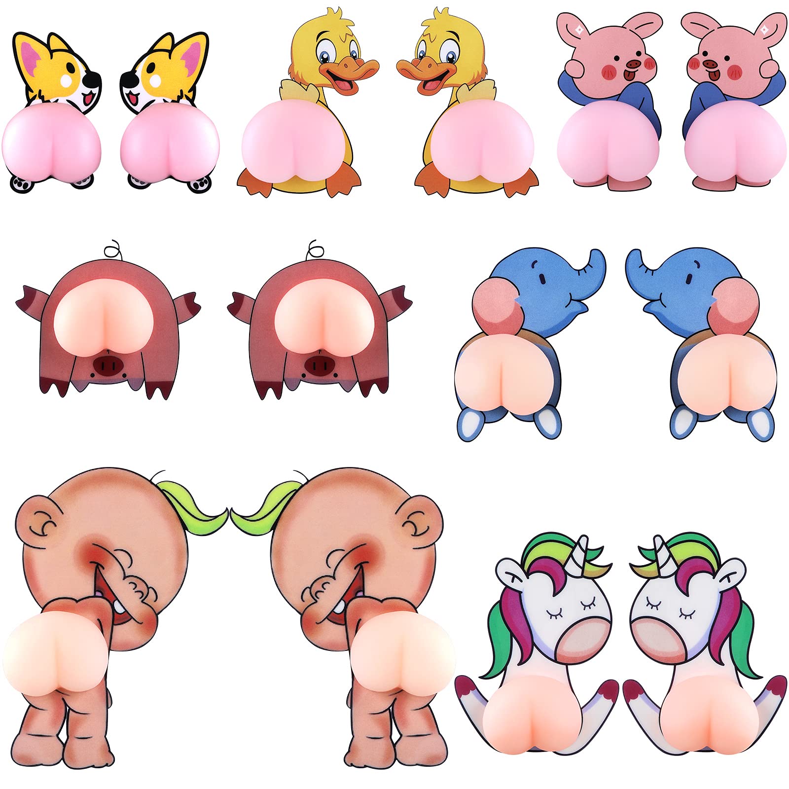 Zonon 14 Pieces 3D Cartoon Car Sticker Decorative Mute Cute Car or Household Appliance Silicone Anti-Collision Strip Sticker for Rearview Mirror Car Door Frame Window