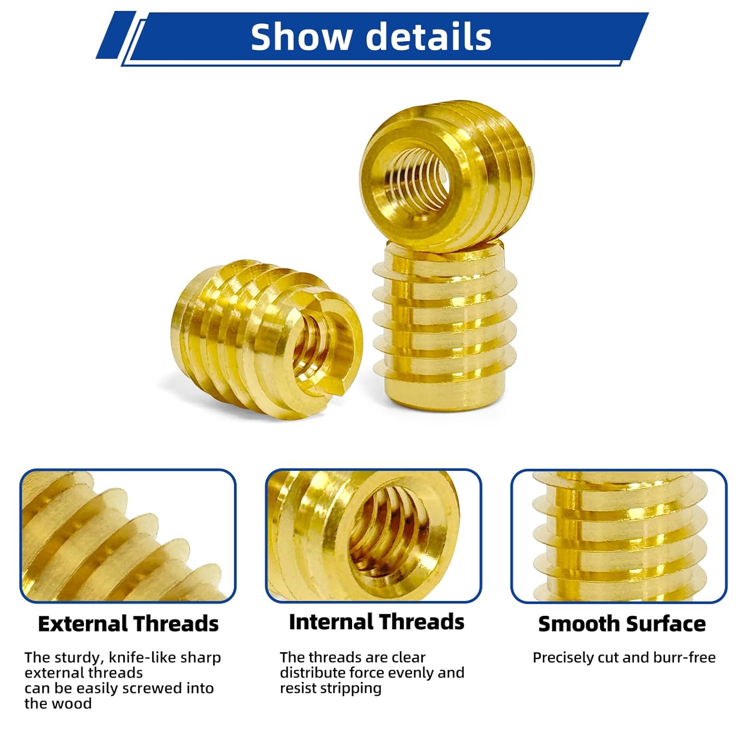 Threaded Inserts for Wood, Installation Kit, Brass, Includes M8-1.25 Knife Thread Inserts (10pcs), Drill, Installation Tool