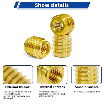 Threaded Inserts for Wood, Installation Kit, Brass, Includes 1/4-20 Knife Thread Inserts (10pcs), Drill, Installation Tool