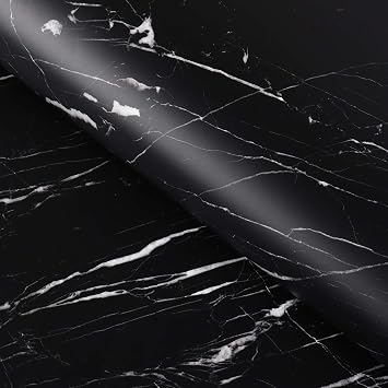 FunStick Thick Matte Black Marble Wallpaper Kitchen Counter Top Covers Peel and Stick Wall Paper Self Adhesive Vinyl Waterproof Marble Contact Paper for Bathroom Desk Backsplash Furniture 12" x 200"