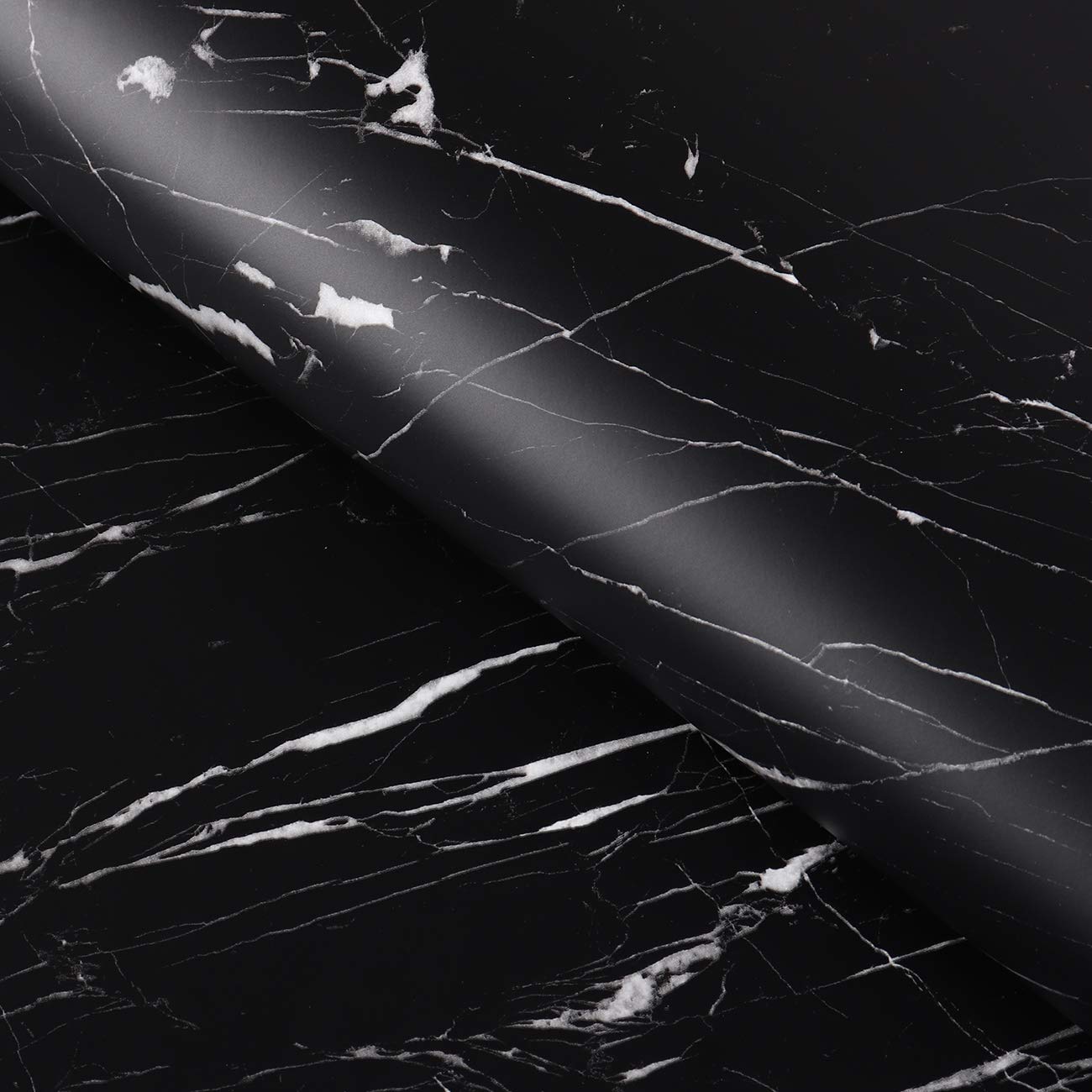 FunStick Black Sticky Vinyl Wrap for Furniture Table Top Marble Contact Paper Kitchen Cupboard Covering White Marble Wallpaper Peel and Stick Bathroom Effect 30CM×5M