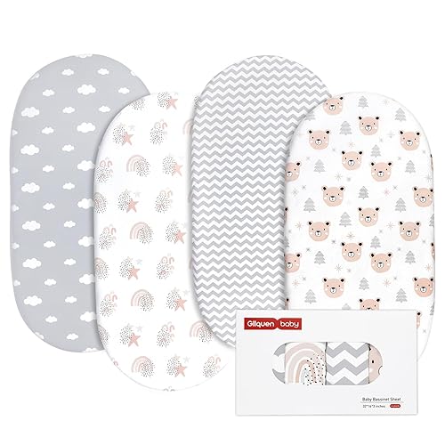 Gllquen Baby Paquete de 4 sábanas de moisés, transpirable, acogedora, con patrón de moda para cuna de viaje, sábanas estándar seguras para cuna para