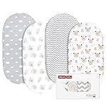 Gllquen Baby Bassinet Sheets 4 Pack, Breathable Cozy Fitted Mattress Sheet, Elastic Travel Crib Fashionable Pattern, Standard Cradle Safe Sheets for Baby Boys Girls 32x16(Rainbow)