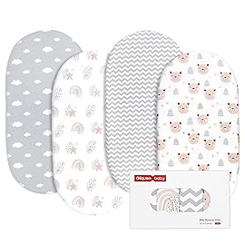 Gllquen Baby Bassinet Sheets 4 Pack, Breathable Cozy Fitted Mattress Sheet, Elastic Travel Crib Fashionable Pattern, Standard Cradle Safe Sheets for Baby Boys Girls 32x16(Rainbow)