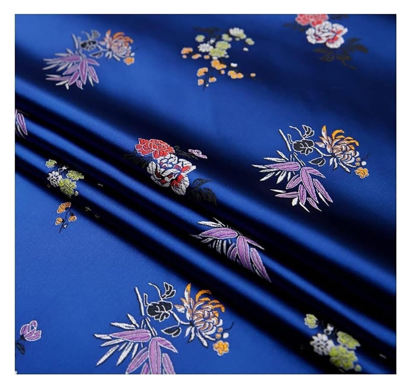 Brokatowy materiał adamaszkowy na jedwabną satynową sukienkę do szycia Cheongsam Kimono Multicolor 1 jard(Dark Blue)