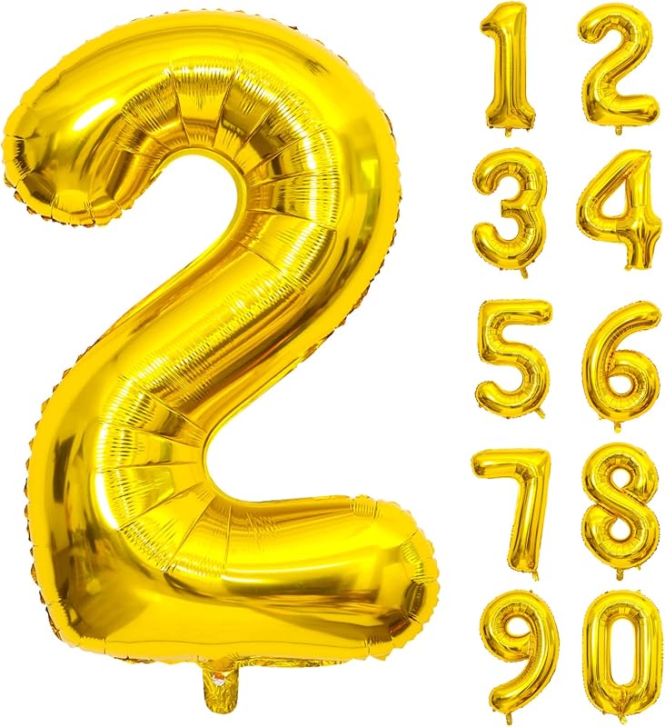 Lausatek バルーン アルミ風船 ゴールド 数字2 ナンバー 40インチ 大きい 誕生日 ハッピーバースデー 飾り付け ウェディング 記念日 パーティー 約90cm (数字2)