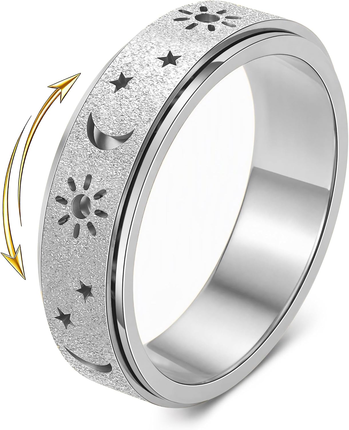 OreilleStar Fidget Spinner Ring Women Anxiety Relief Sun Moon Star Symbols