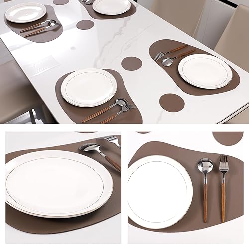 Miniatura 4 de Juego de 8 manteles individuales de piel sintética, resistentes a las manchas, resistentes al calor, fáciles de limpiar, impermeables, lavables,