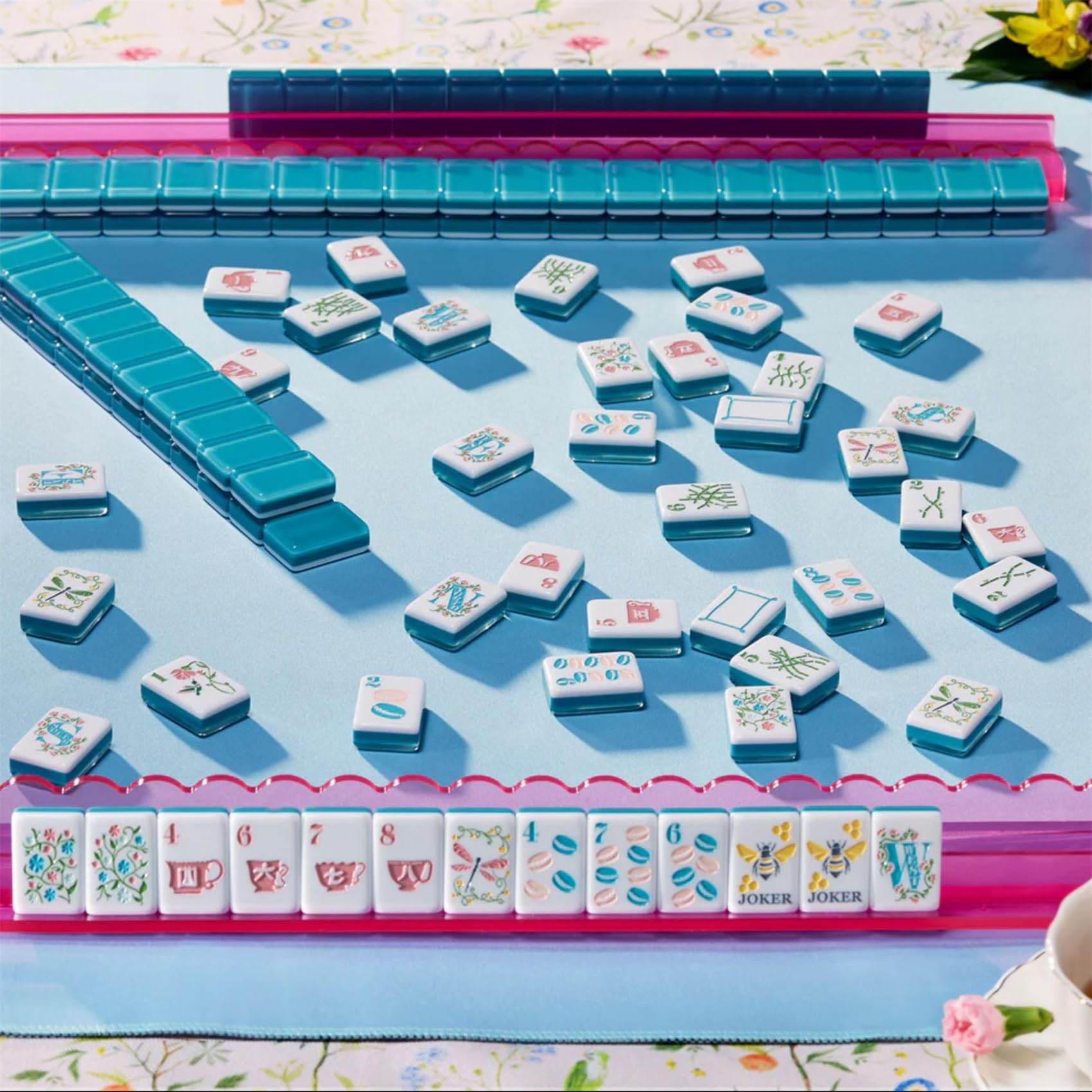 Genérico Juego de Mahjong, Juego de Azulejos de Mahjong de múltiples Temas con Bolsa de Transporte, Dados
