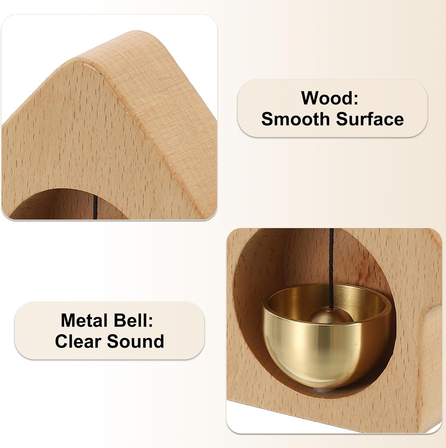 PATIKIL 1 Set Shopkeepers Bell, Wood Chime Hanging Door Bell Self-Adhesive Hanging Jingle for Door Opening Business When Entering Refrigerator Car, Beige, House