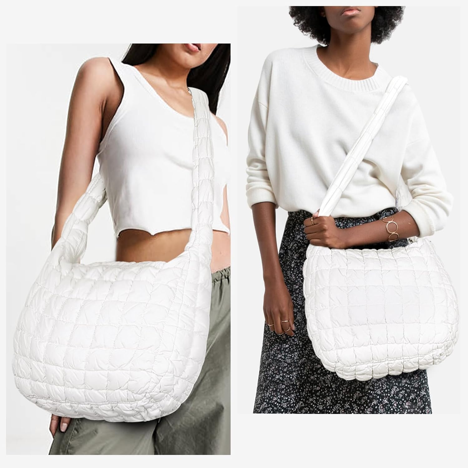 YFGBCX Quilted Puffer Tote Bag for Women - Lightweight Puffy Shoulder Hobo Crossbody Bag with Zip Closure