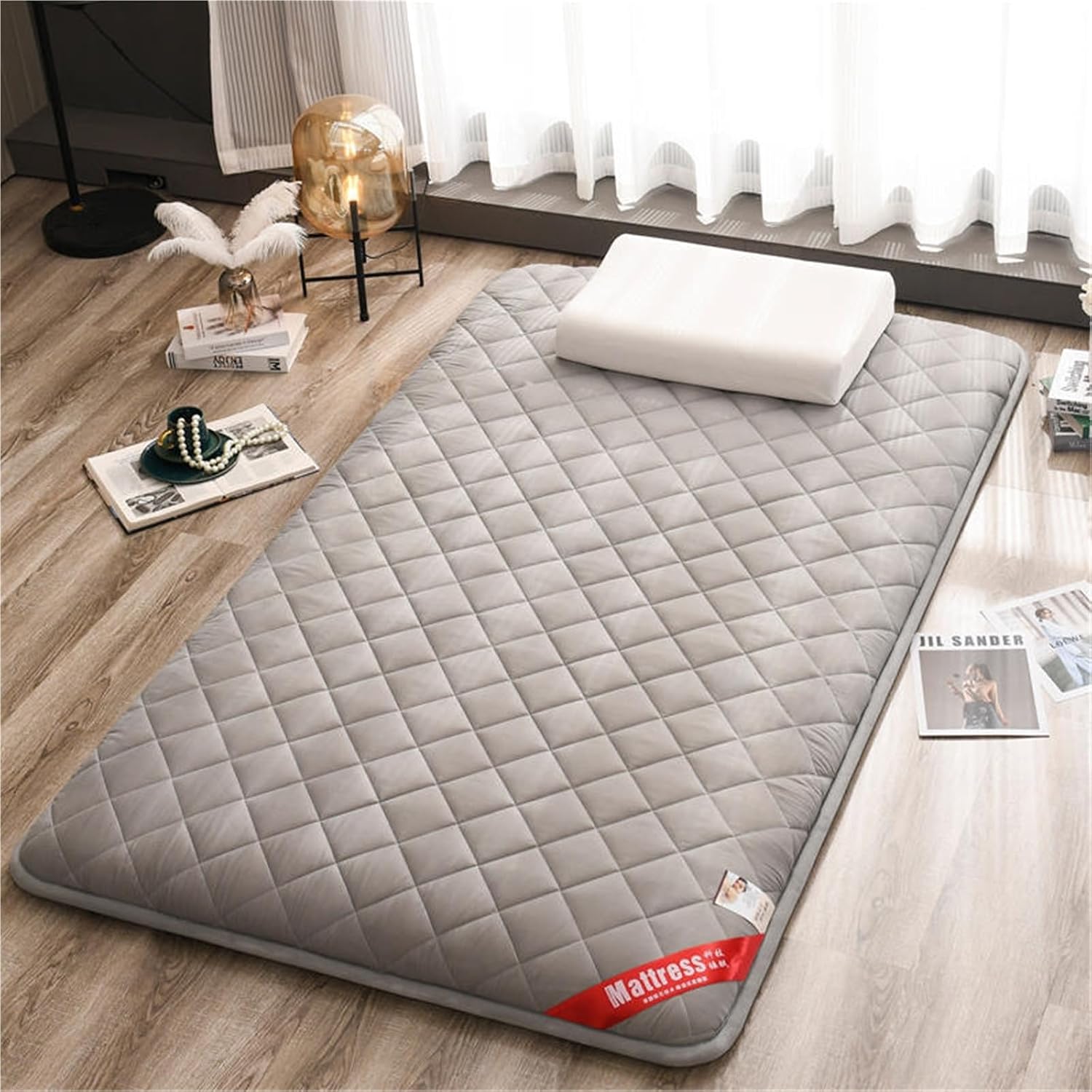 Japanese Floor Futon Mattress for Dormitory 6 Cm Thicken Single Double Roll Up Mat Anti-Slip Quilted Pad Tatami Sleeping Mat Boys Girls Adult Student Dormitory Floor Mattress