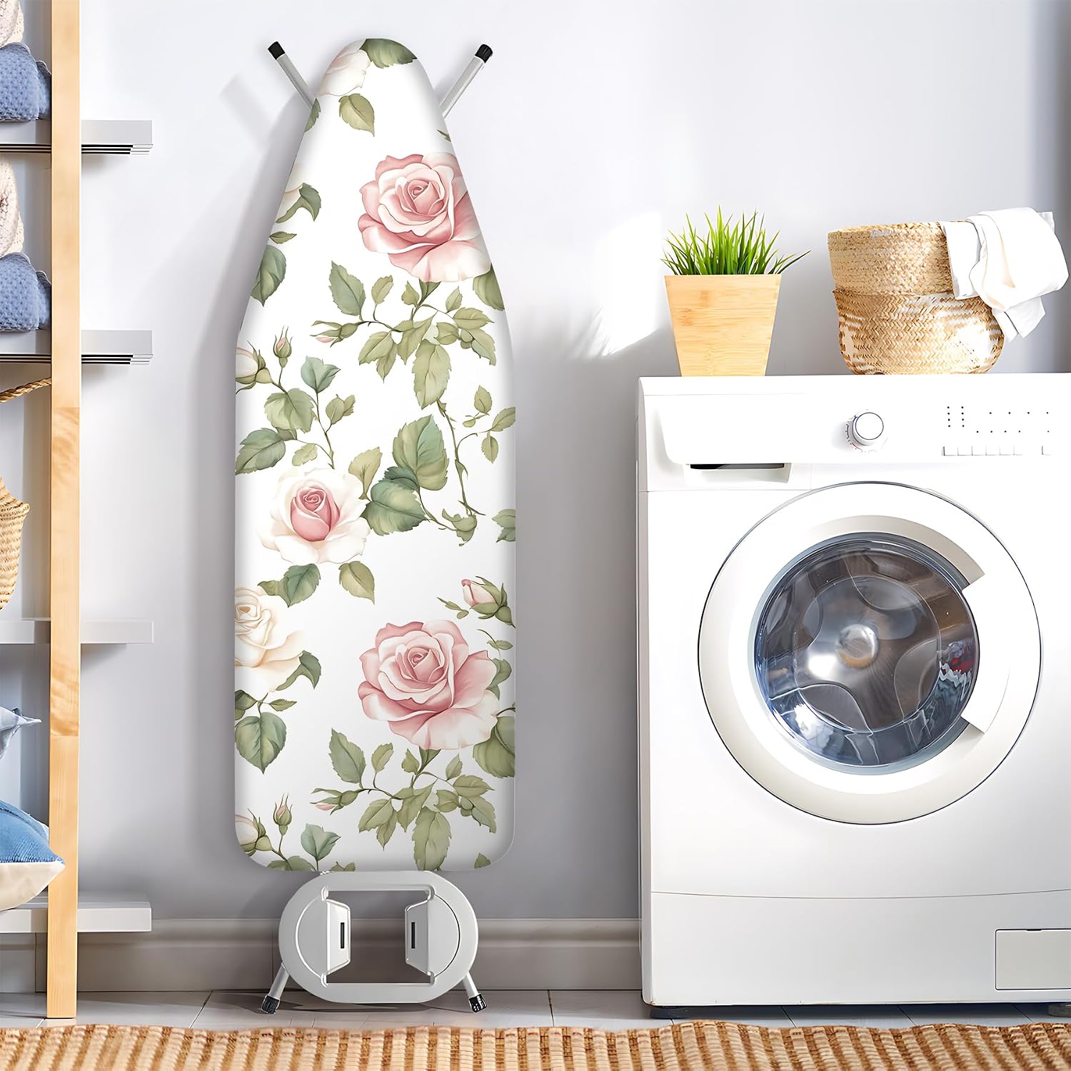 Floral Ironing Board Cover 17.7"x49", Standard Size Iron Board Covers with Heavy Duty Adjustable Elastic Edges and Fastener, Durable Ironing Board Covers for Smooth Ironing
