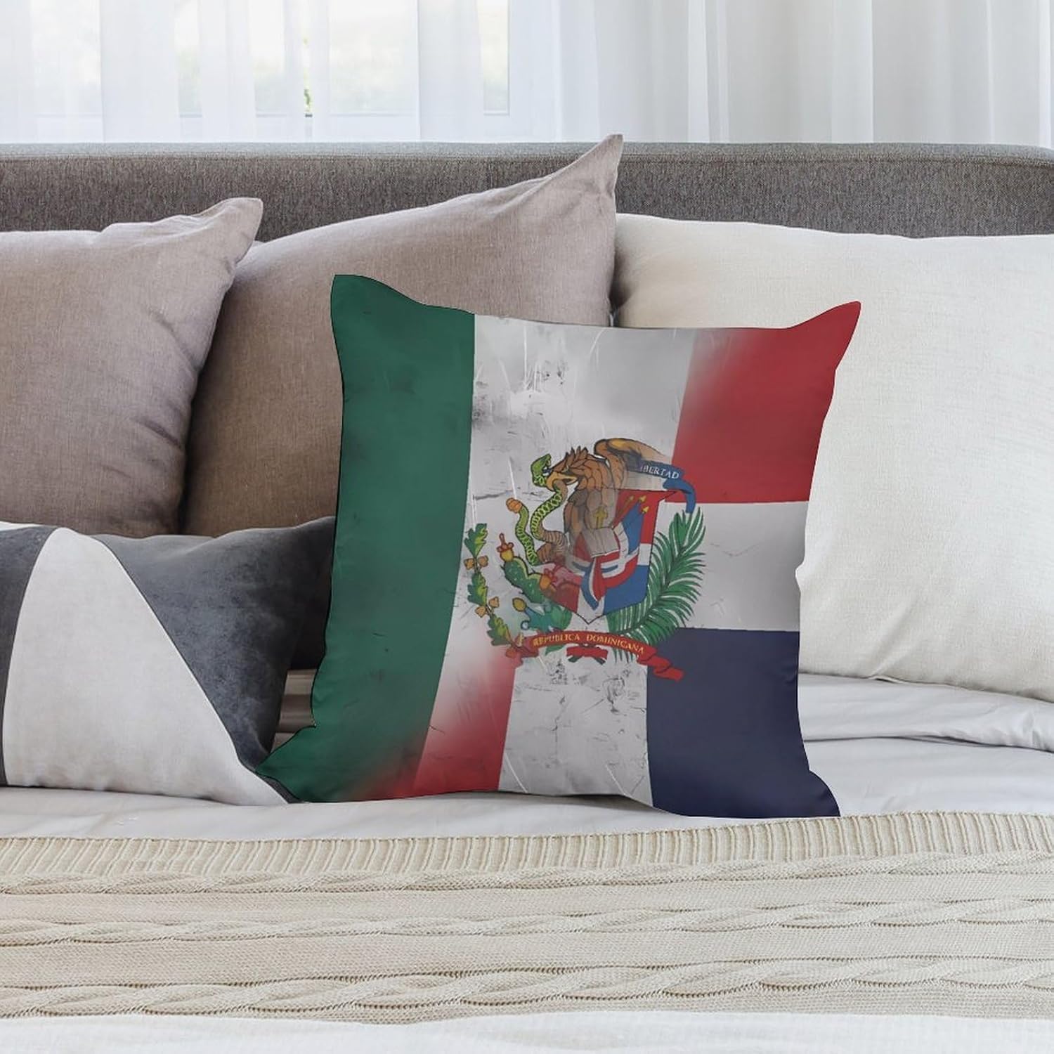 PR State Dominican Republic Flag Printed Throw Pillow Case 4 Pcs Soft Pillowcases Pillows Covers Sofa Bed Decor 12/14/16/17/18/20/22/24/32 Inches