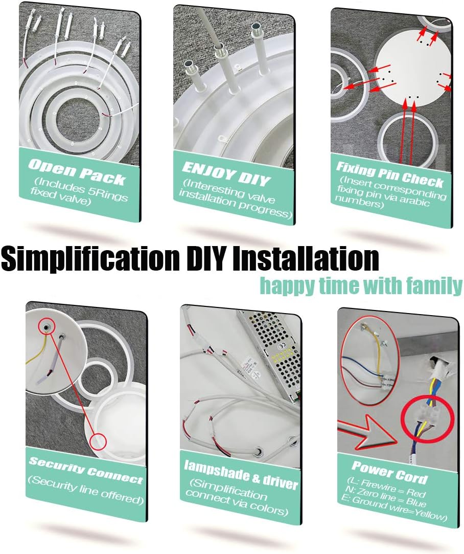 Creative Product Ceiling Light Fixtures,Modern Led Ceiling Light Dimmable Close to Ceiling Light Fixtures 69W LED Flush Mount Ceiling Light 6 Rings Living Room Light Fixtures Ceiling Lamps for Bedroom Dining Room