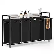 Laundry Hamper, Laundry Sorter with 4 Pull-Out Removable Oxford Fabric Bags Cloth Laundry Basket 4 x 10 Gallons (Charcoal Black)