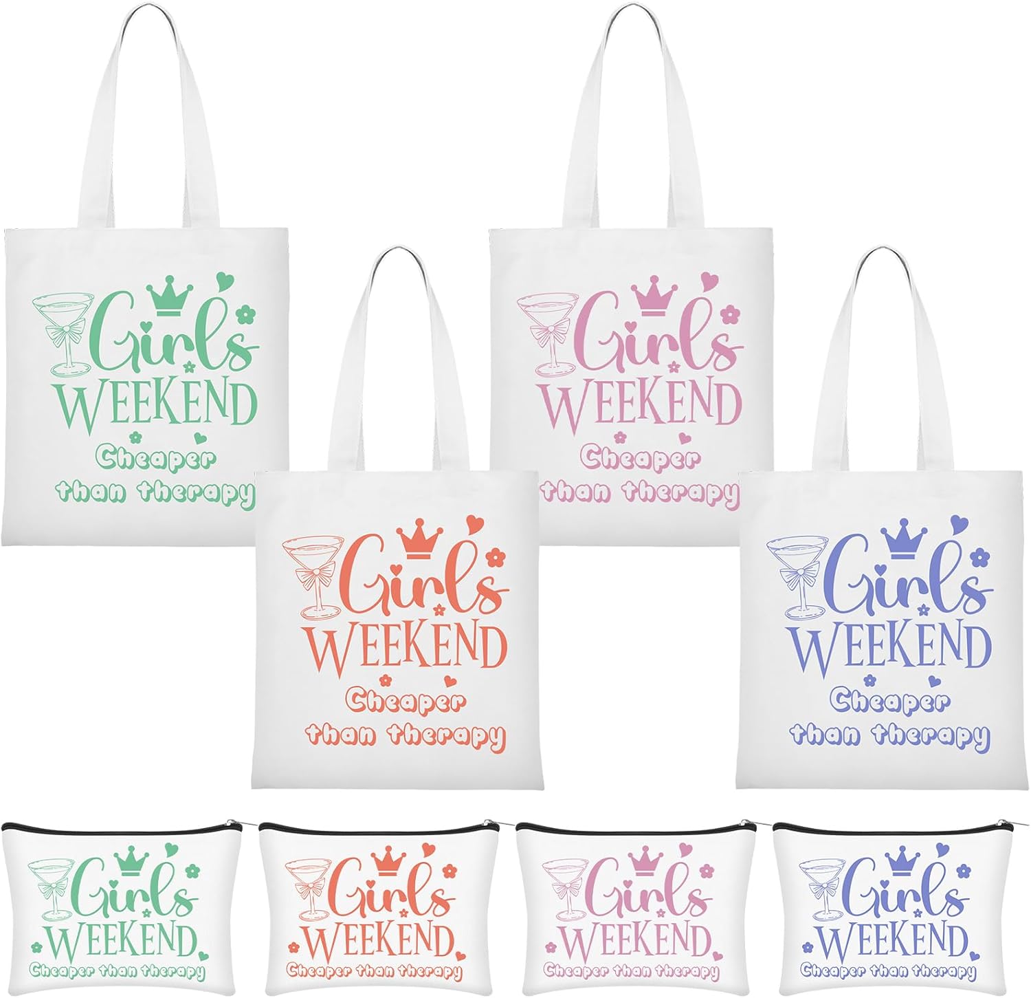 8 Pcs Girls Weekend Makeup Bag Gifts Bulk Include 4 Women's Trip Makeup Bag 4 Weekend Tote Bag Women Trip Cosmetic Bags Zipper Toiletry Bags for Women Friend Graduation Wedding Bachelorette Party - Image 8