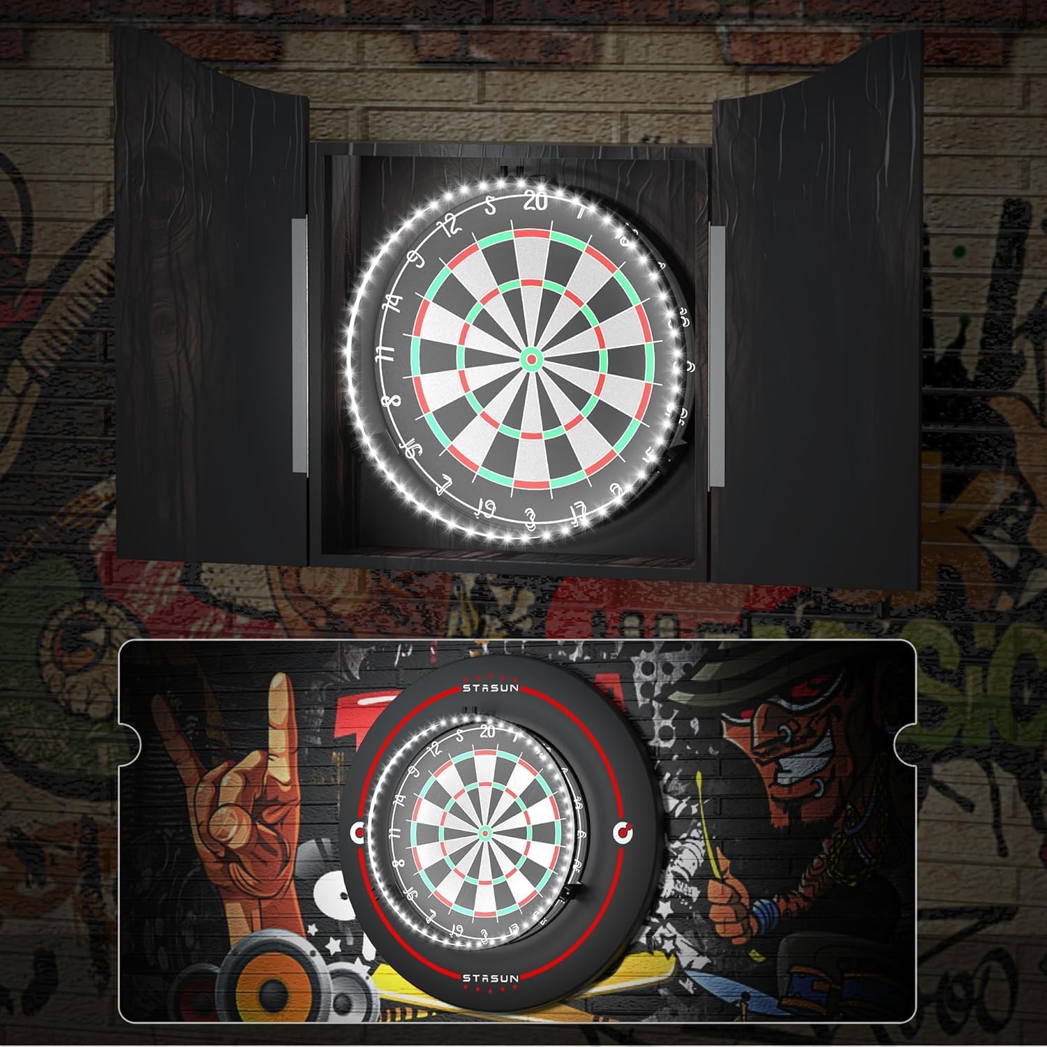 STASUN 360° Dartboard Light,White LED Darts Lighting,Dimmable Dart Board Surround Ring Lighting System,12W 6500K Magnetic Darts Light and Accessories for The Whole Board