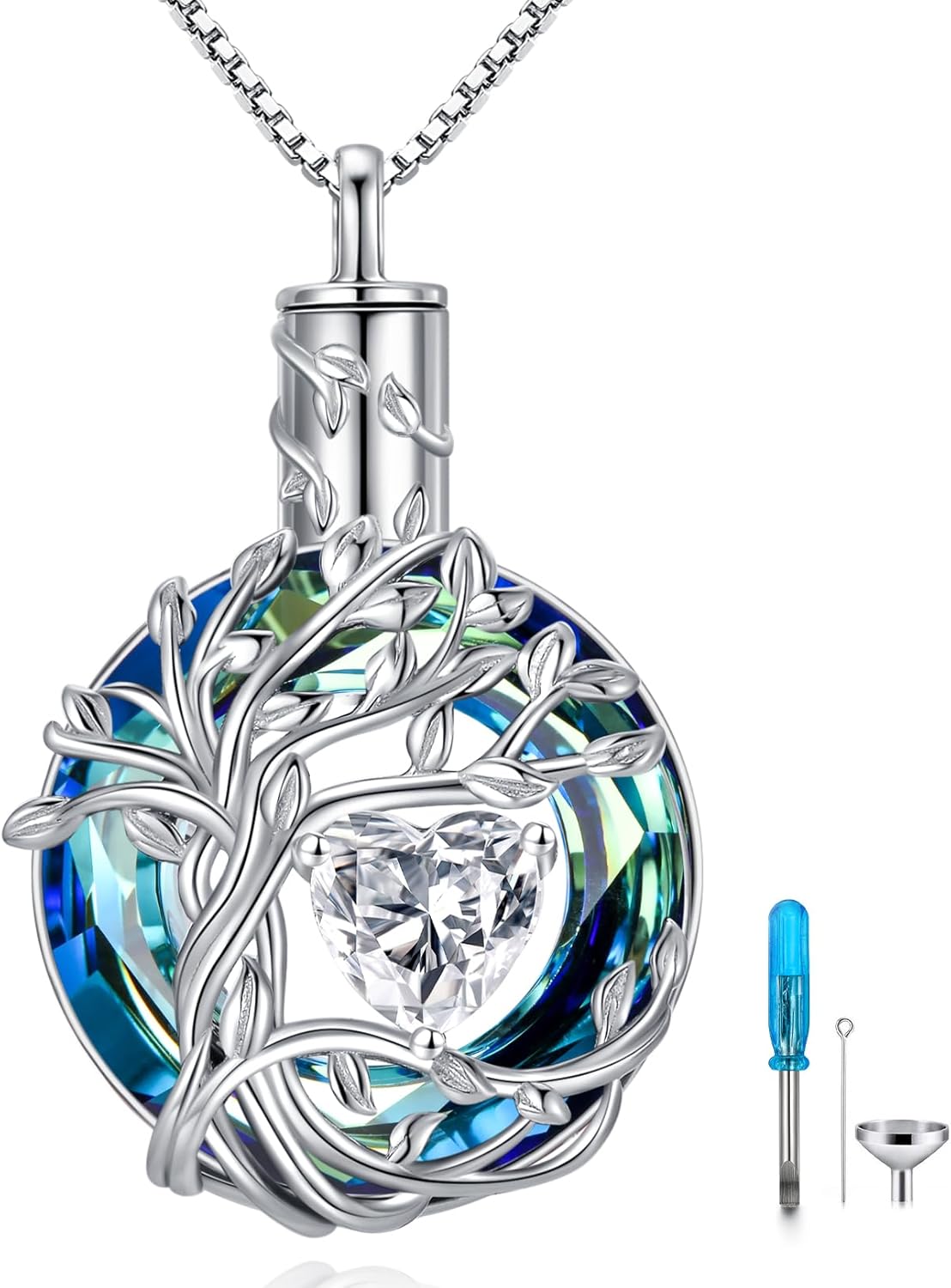 TOUPOP 骨壺 生命の樹 ネックレス 遺灰用 ホワイトゴールド 925スターリングシルバー ダイヤモンド 4月 誕生石 ペンダン