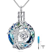 TOUPOP Tree of Life/Moon Urn Necklaces for Ashes Birthstone Cremation Jewelry 925 Sterling Silver with Crystal Memorial Keepsake Funeral Jewelry for Women with Funnel Filler