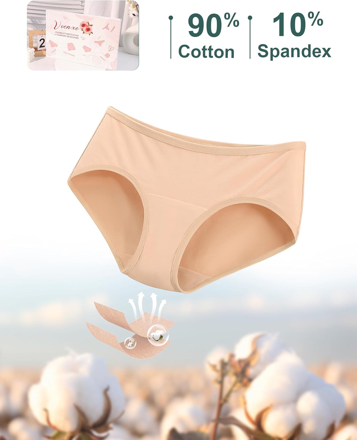 voenxe Cotton Underwear Women Hipster Brief Panties,Breathable Women's Full Coverage Bikini,Soft Workout Ladies Undies,5 Pack - Image 4