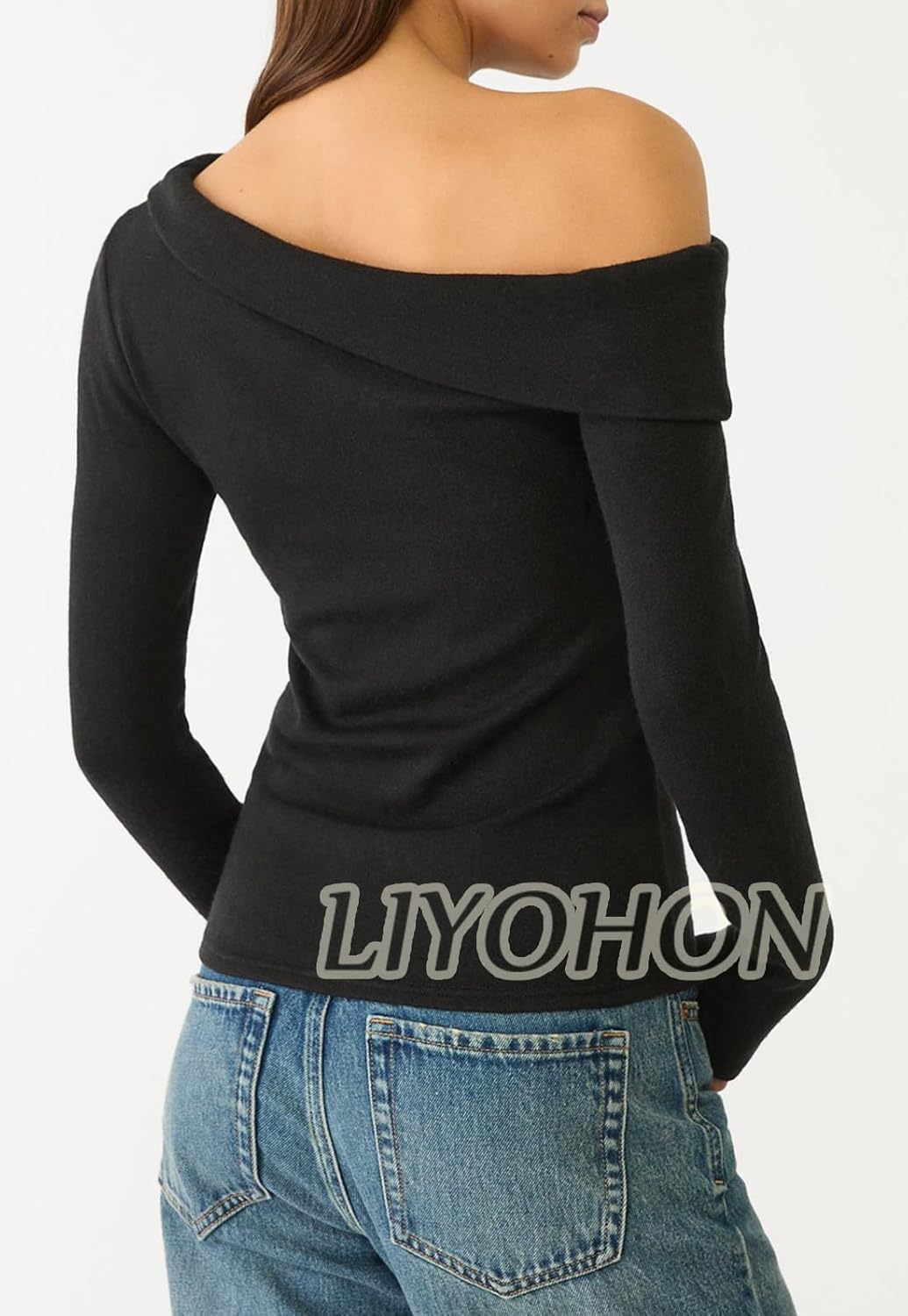LIYOHON Women's Off The Shoulder Top Long Sleeve Shirts Sexy Slim Blouses Date Night Going Out One Shoulder Tops - Image 5