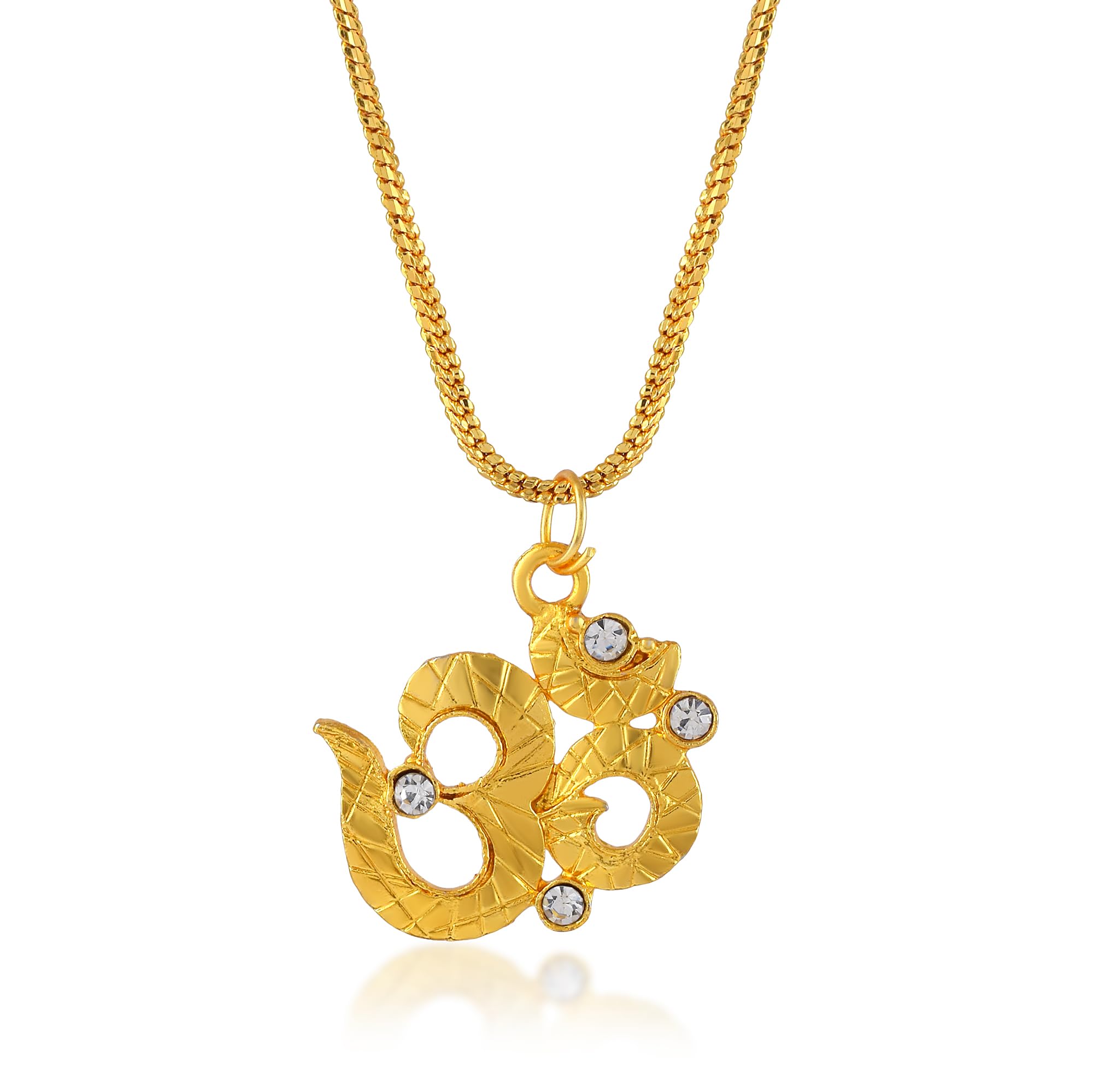 Gold-Plated Spiritual Om (Aum) Pendant with Sparkle Stones and Stylish Wheat Chain for Men and Women | Religious Devotional Locket Necklace | Ideal for Gifting (ACPC0244)-image-1