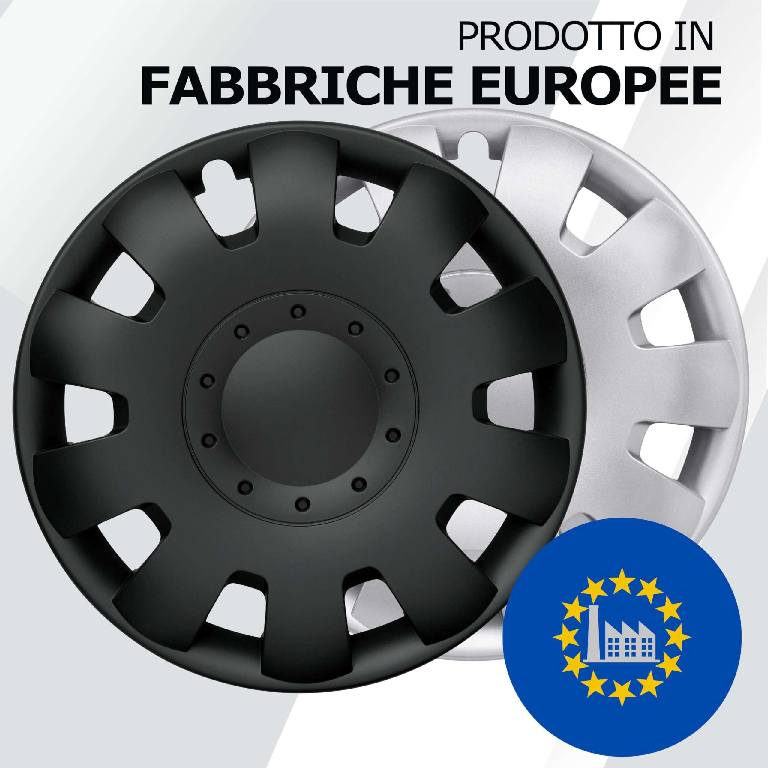Copricerchi neri 16 pollici - Set da 4 copricerchi da 14-17 pollici - Copri cerchi pollici auto Neptun per quasi tutti i cerchioni in acciaio - Nero o argento