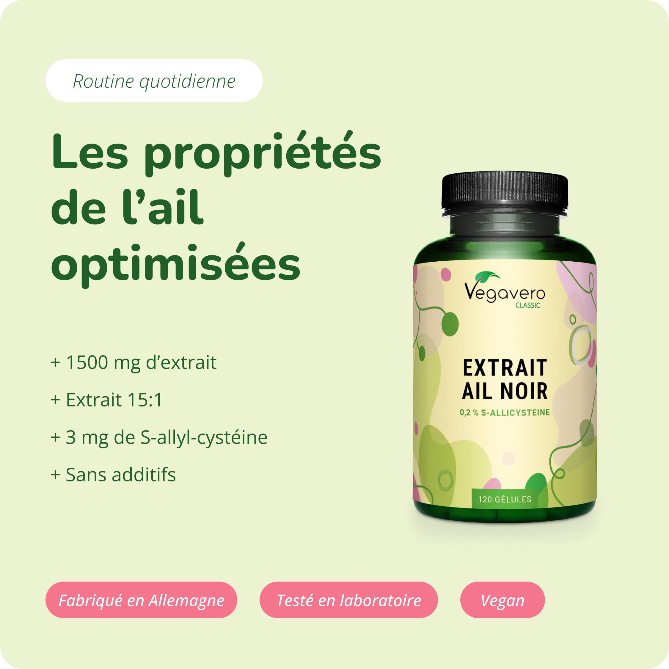 AIL NOIR Fermenté 22.500 mg/jour | Avec 0,2% S-allyl-cystéine (SAC) | Sans Additifs & VEGAN | 120 Gélules | Vegavero®
