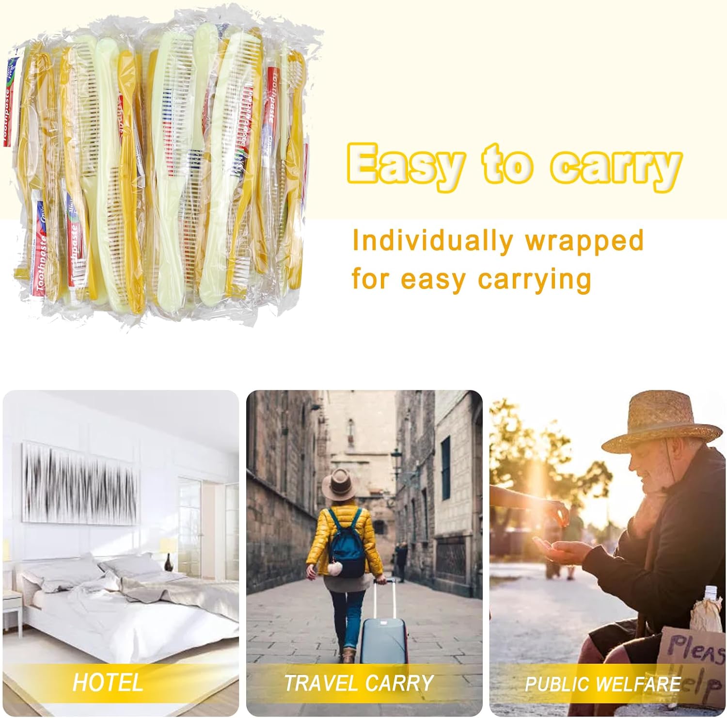 100 Pack Disposable Toothbrushes with Toothpaste and Comb Set,10g Toothpaste,7inch Hair Comb,Individually Wrapped Disposable Travel Toothbrushes Kit in Bulk for Homeless,Airbnb,Hotel,Charity