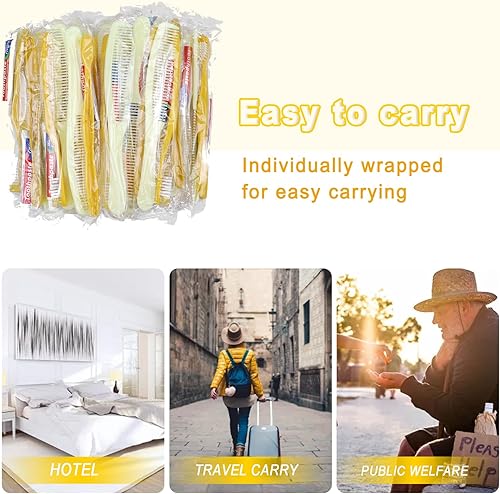 Miniatura 2 de Paquete de 100 cepillos de dientes desechables con pasta de dientes y peine, 0.35 onzas de pasta de dientes, peine de pelo de 7 pulgadas, kit de