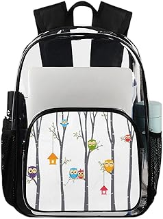 Mochila transparente de coruja fofa, mochila resistente, galho de árvore de coruja, mochila transparente à prova d'água, mochila transparente de PVC com alça de ombro reforçada para escola, trabalho, viagens, Multicor