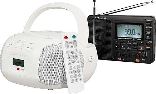 Retekess Radio de onda corta V115, Radio digital AM FM, reproductor de CD TR636 Boombox, CD Boombox AM FM Radio, Bluetooth, control remoto, USB, AUX