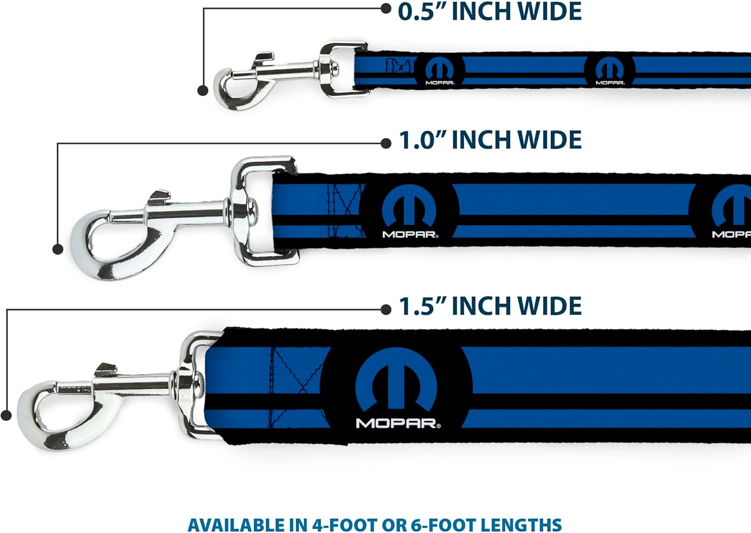 Dog Leash Mopar Logo Stripe Black Blue 6 Feet Long 1.0 Inch Wide