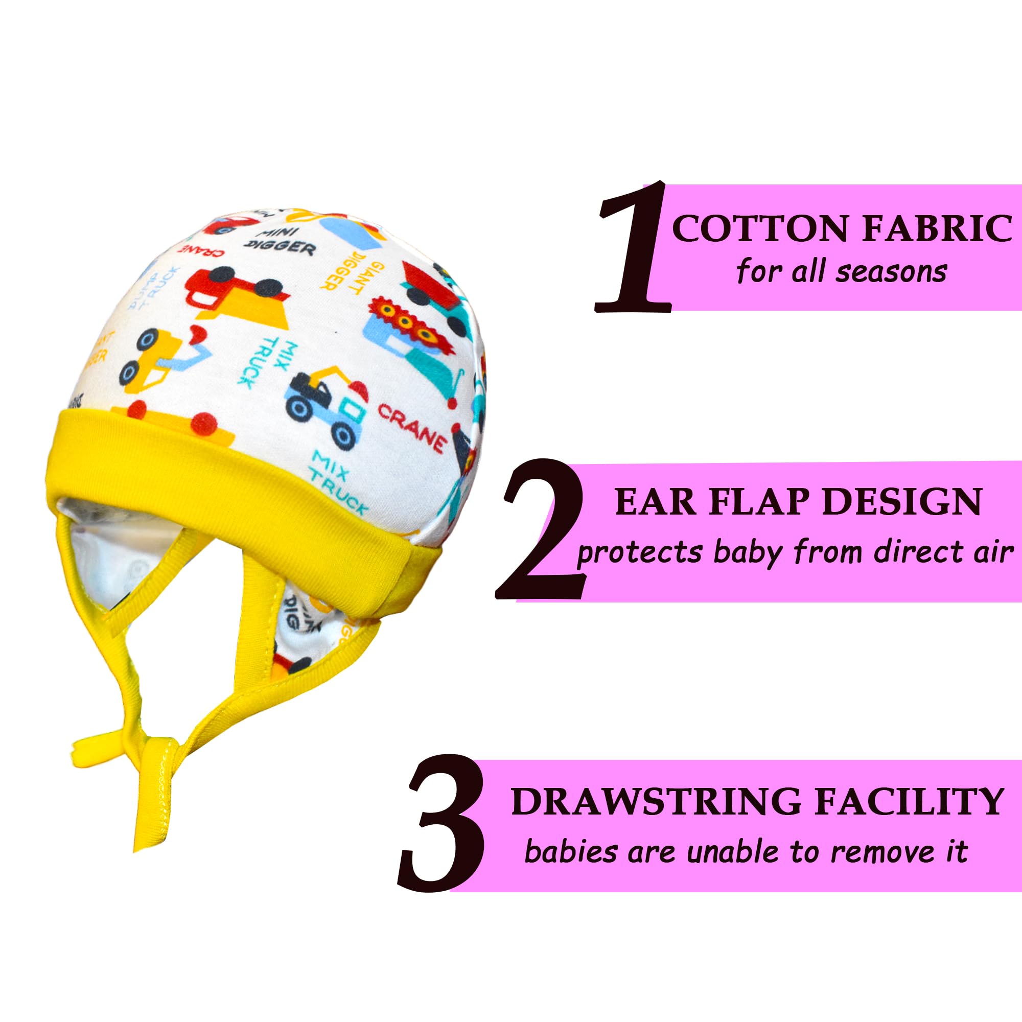VParents Cotton Cap for New Born Baby Baby Boy&Girl (0-6 Months)-Pack of 3 Multicolor - Image 5 thumbnail