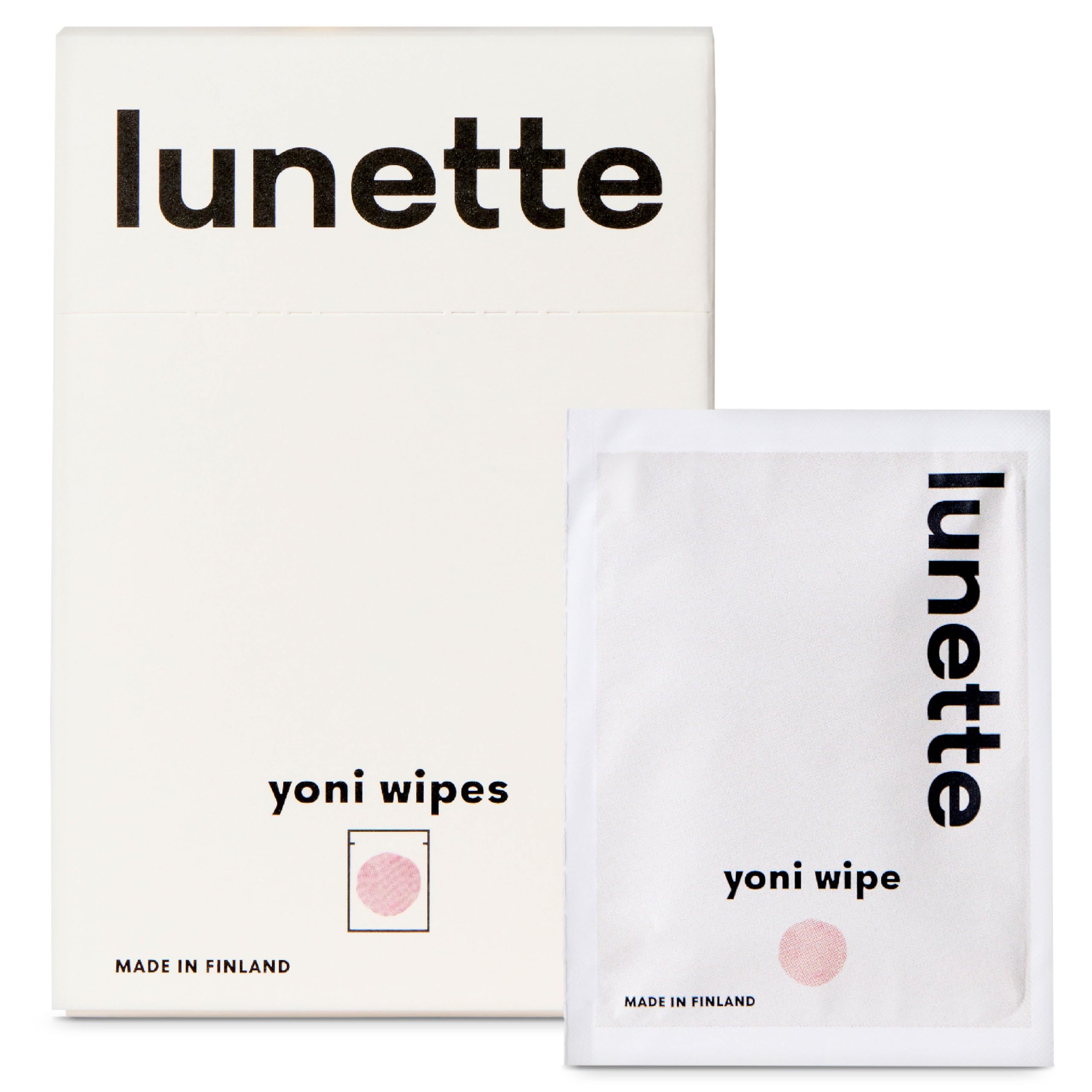 Lunette Toallitas Íntimas Yoni con pH Equilibrado, 20 uds | Para piel Sensible, Sin Perfume, Envueltas Individualmente, Veganas, Tamaño de Viaje, Compostables, Fabricadas en Finlandia