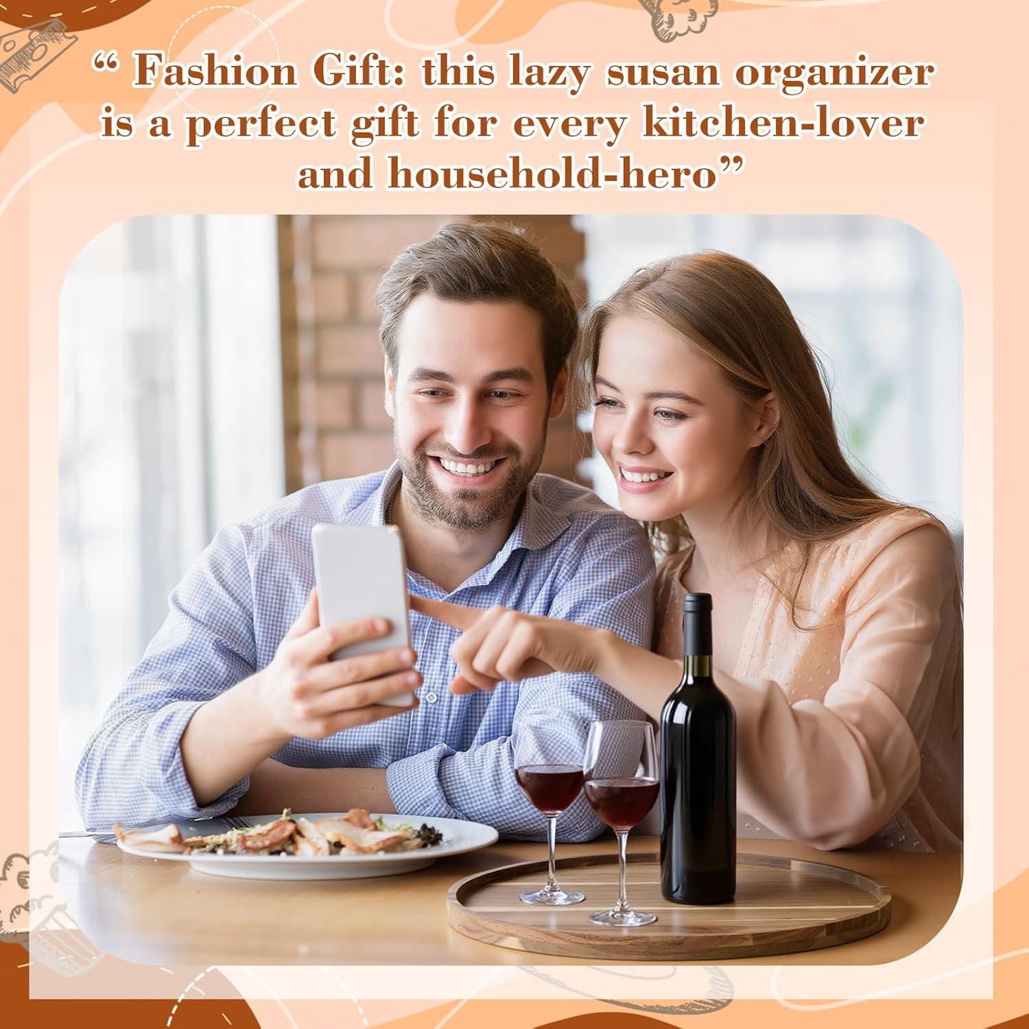 20'' Wood Lazy Susan for Countertop Acacia Large Turntable Rotating Serving Tray for Table Top Non Skid Kitchen Tray Revolving Condiment Spice Rack Table Organization Storage, Natural