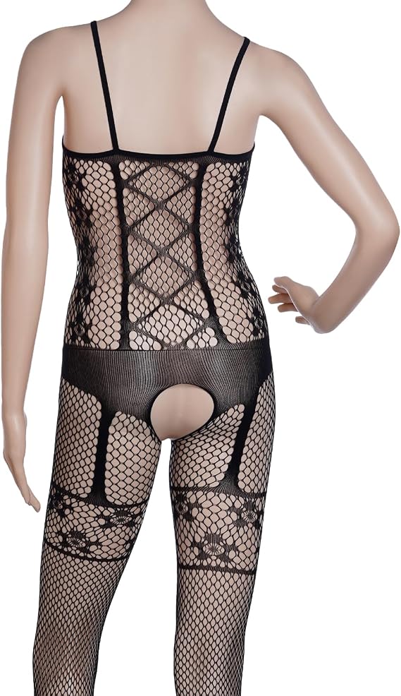 Fengek 3 Packs Women Fishnet Bodysuits, Stockings Sleepwear Lingerie for Couple Dating Nightwear, Black
