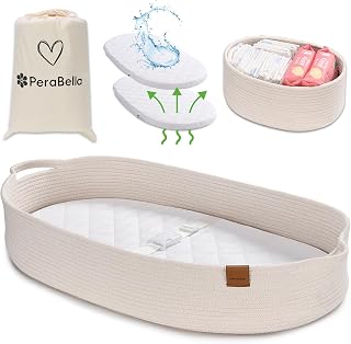 Baby Changing Basket for Baby Dresser, Moses Basket for Babies, Cotton Rope Diaper Changing Basket, Unisex Baby Moses Basket, Foam Diaper Changing Pad for Dresser, Changing Table Topper for Dresser