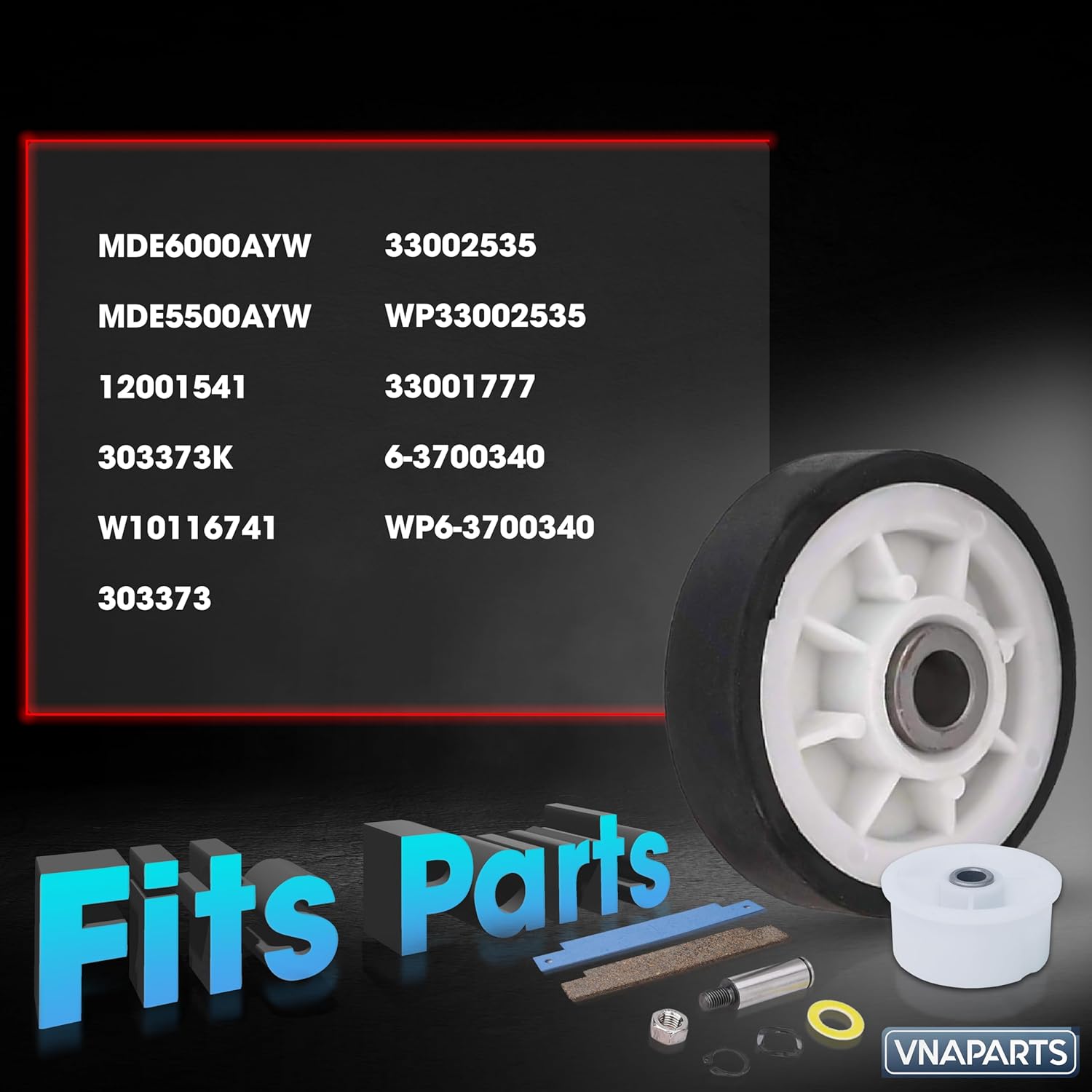 For Maytag Neptune 3000 Series MDE6000AYW MDE5500AYW Dryer Repair Kit Replaces Drum Rollers 12001541 303373K W10116741 303373, Belt 33002535 WP33002535 33001777, Idler Pulley 6-3700340 WP6-3700340