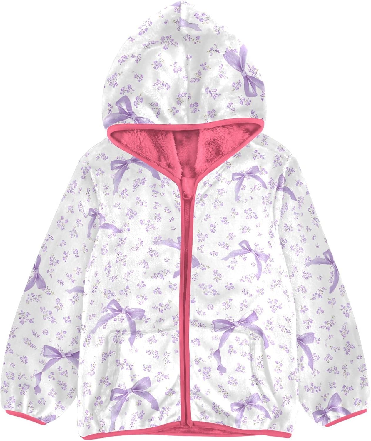 Girls Hoodie Outfit Purple Floral Butterfly Pattern Zipper Sweatshirt Coat Fleece Jacket for Kids 3-10T