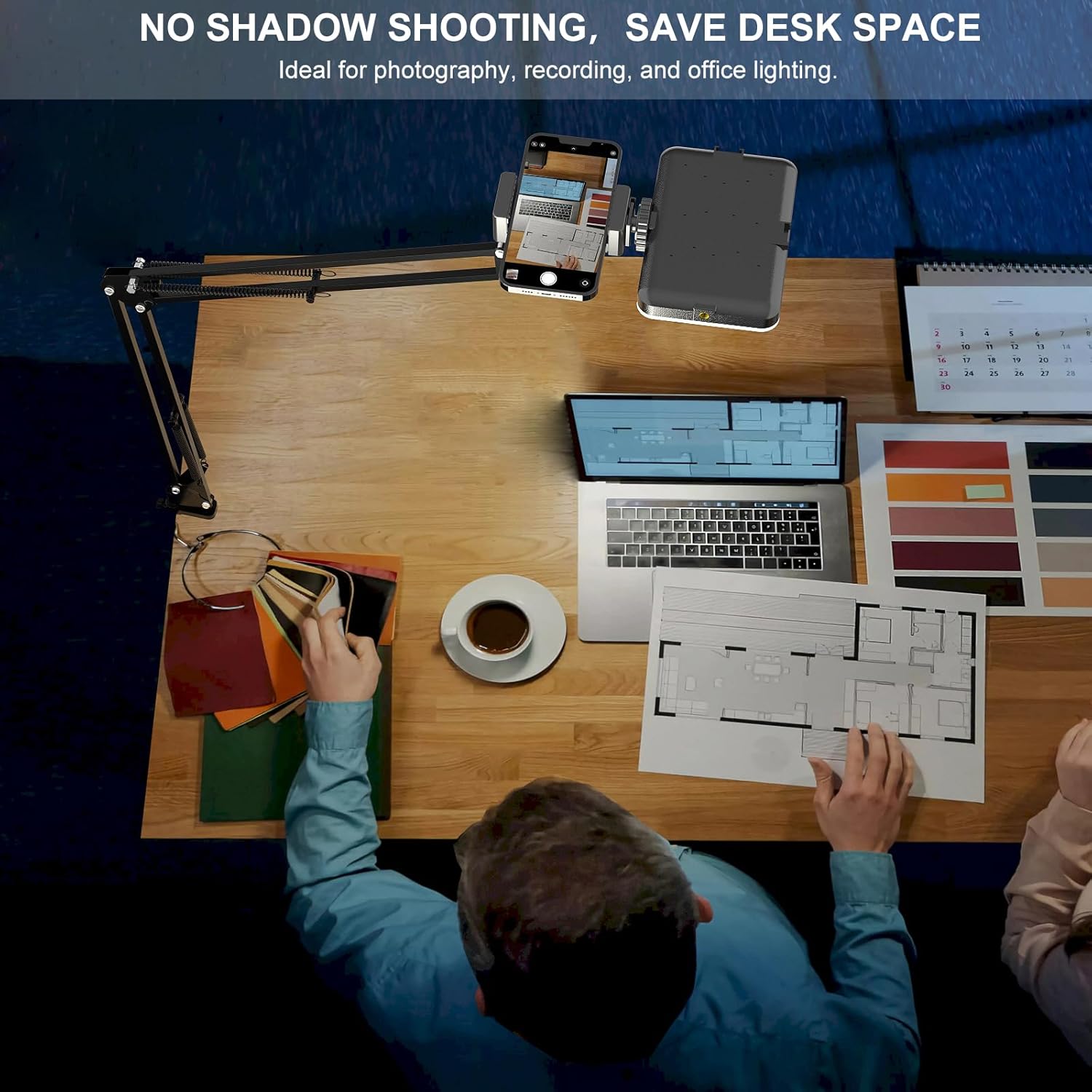 LED Selfie Light with Overhead Phone Mount,USB Powered Video Lighting Kit with Adjustable Arm Stand and 360° Phone Holder, Studio Lighting for Live Streaming, YouTube Videos, Cooking, Drawing - Image 2