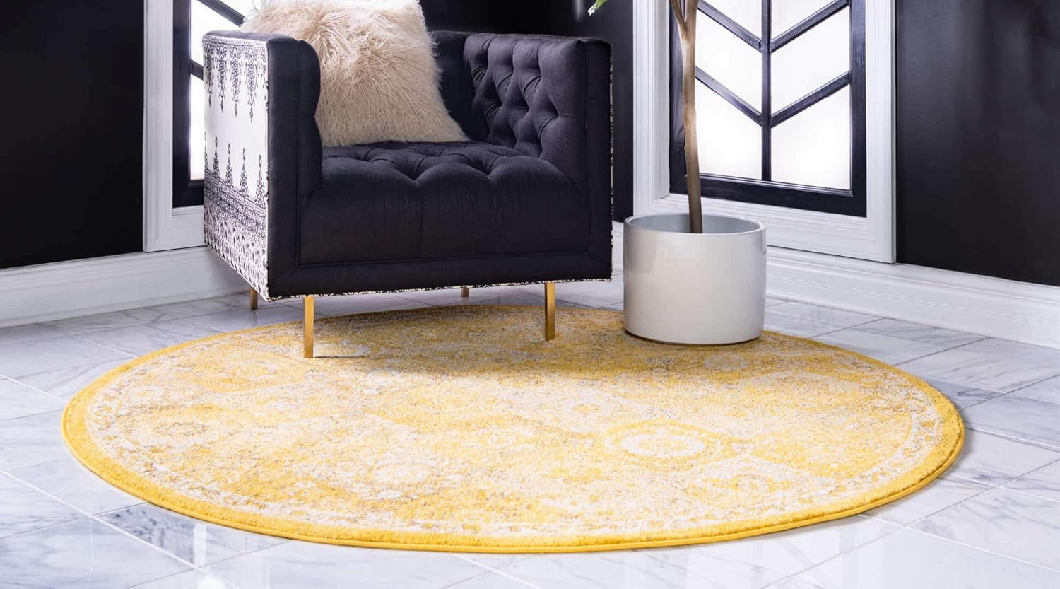 Unique Loom Penrose Collection Area Rug - Blake (3' 3" Round, Yellow/ Beige)