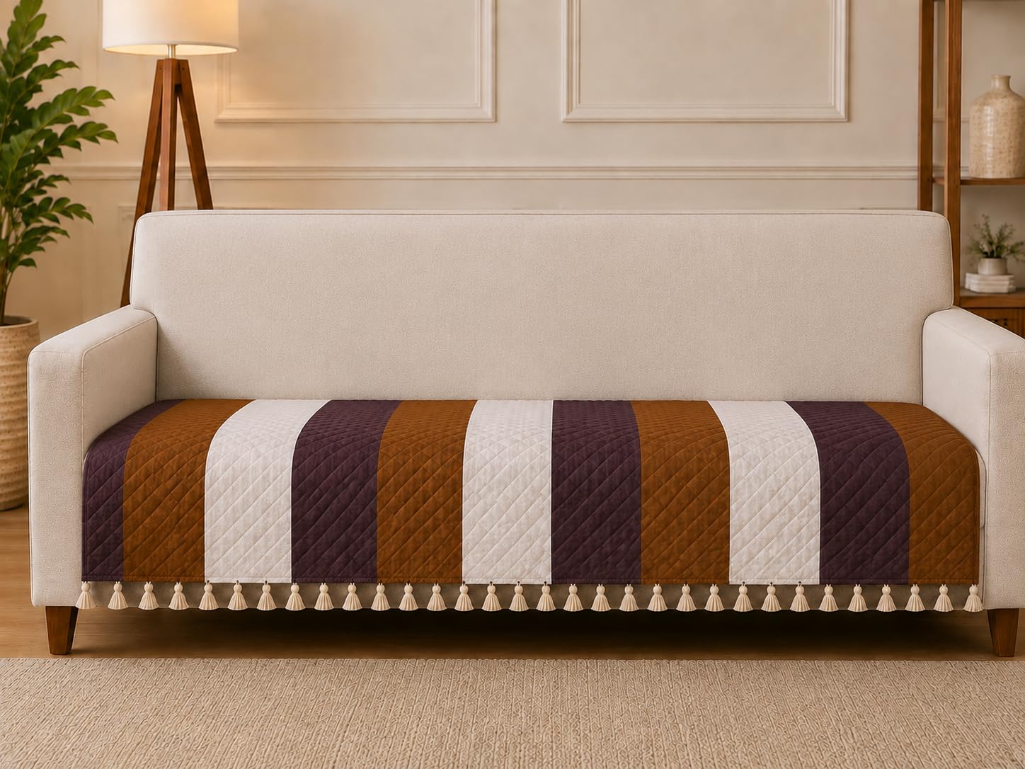 Velvet Sofa Cover - 4 Seater, Yellow Zigzag -15 Velvet Sofa Cover - 4 Seater, Yellow Zigzag -15