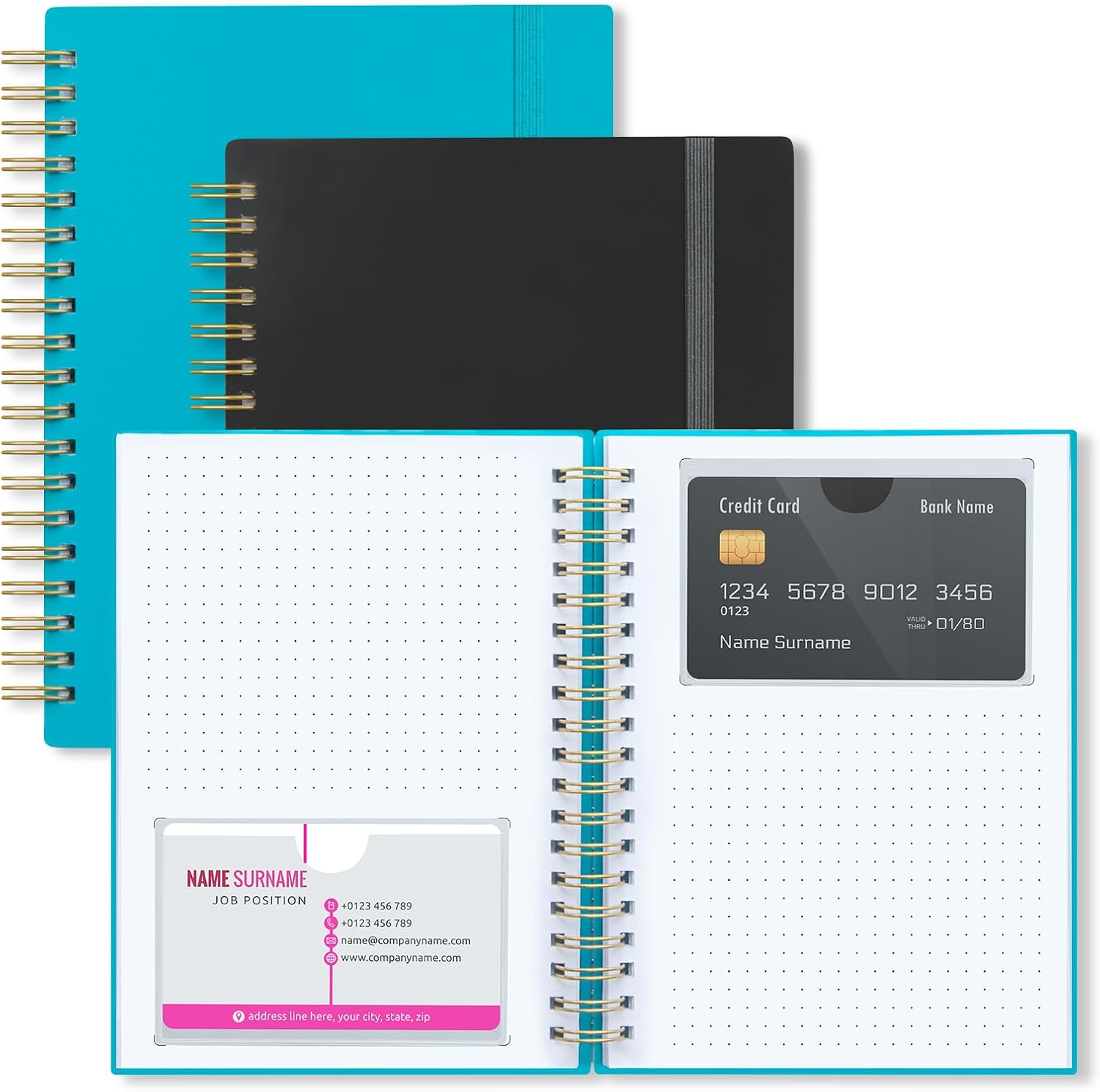 Onesky 2Pcs Business Card Organizer, Credit Card Organizer, Large Notes Area for You to Record any Information about the Card, Suitable for Business/Credit/Gift Cards, Capacity:128 Cards(GREEN+ BLACK)