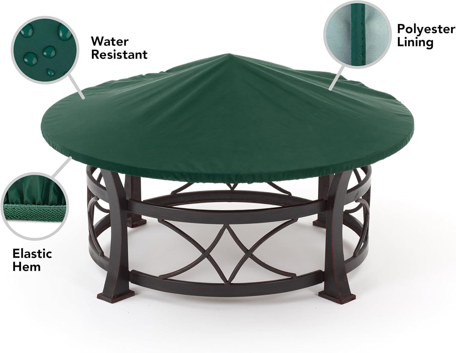 Covermates Classic Round Fire Pit Top Cover – All-Weather, Water-Resistant Outdoor Heavy-Duty Vinyl with Mesh Vent, Elastic Hem & Buckle Straps, Round TOP 54-60 Diameter, Green