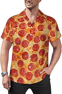 Italian Pepperoni Pizza Mens Shirts Hawaiian Short Sleeved Cuban Collar Graphic Tees Tops