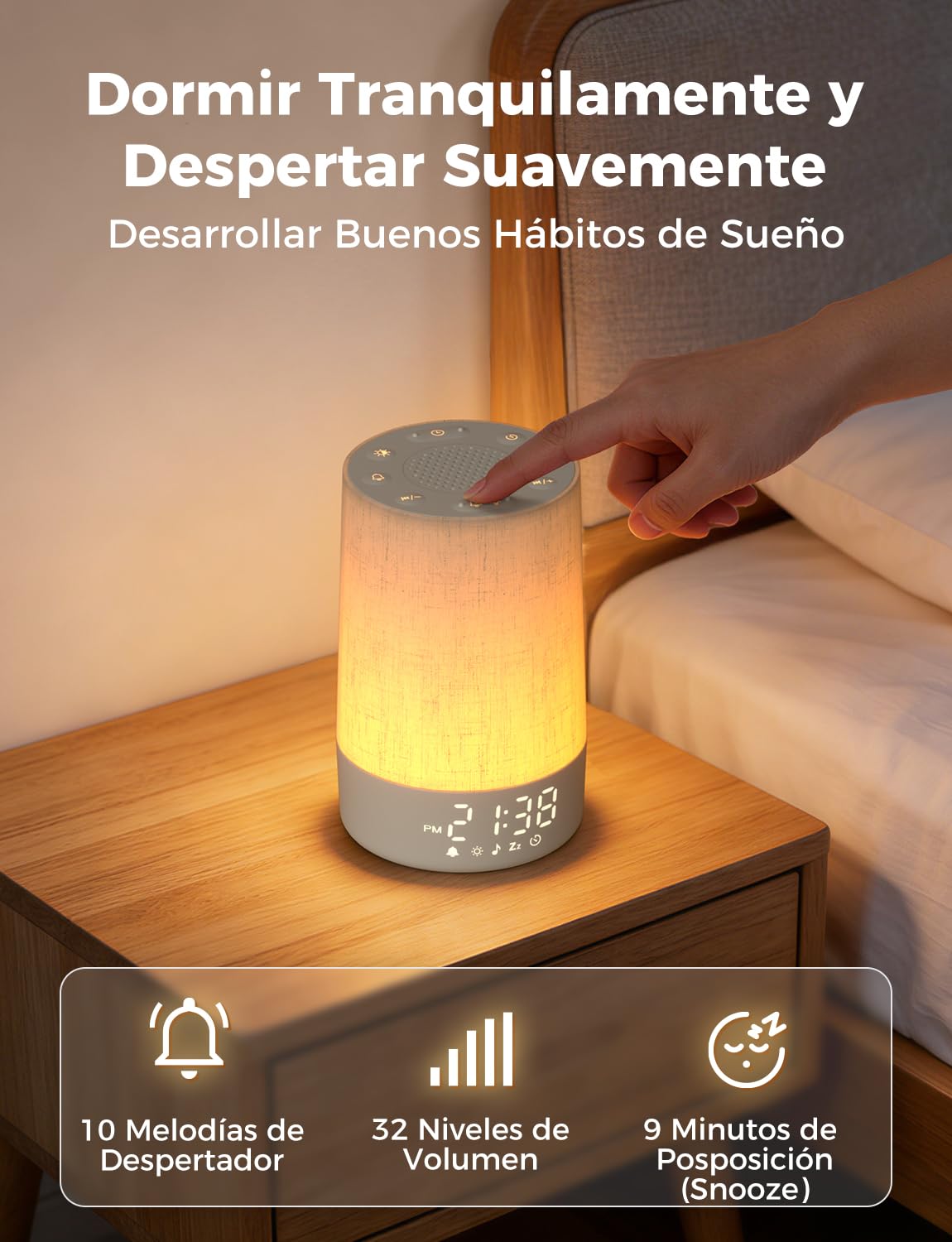LIORQUE Despertador Amanecer, Despertador Luz Natural Simulación de Amanecer, 10 Niveles de Brillo y Modos de Luz, 30 Melodías Relajantes, Temporizador de Sueño, Función Alarma y Snooze